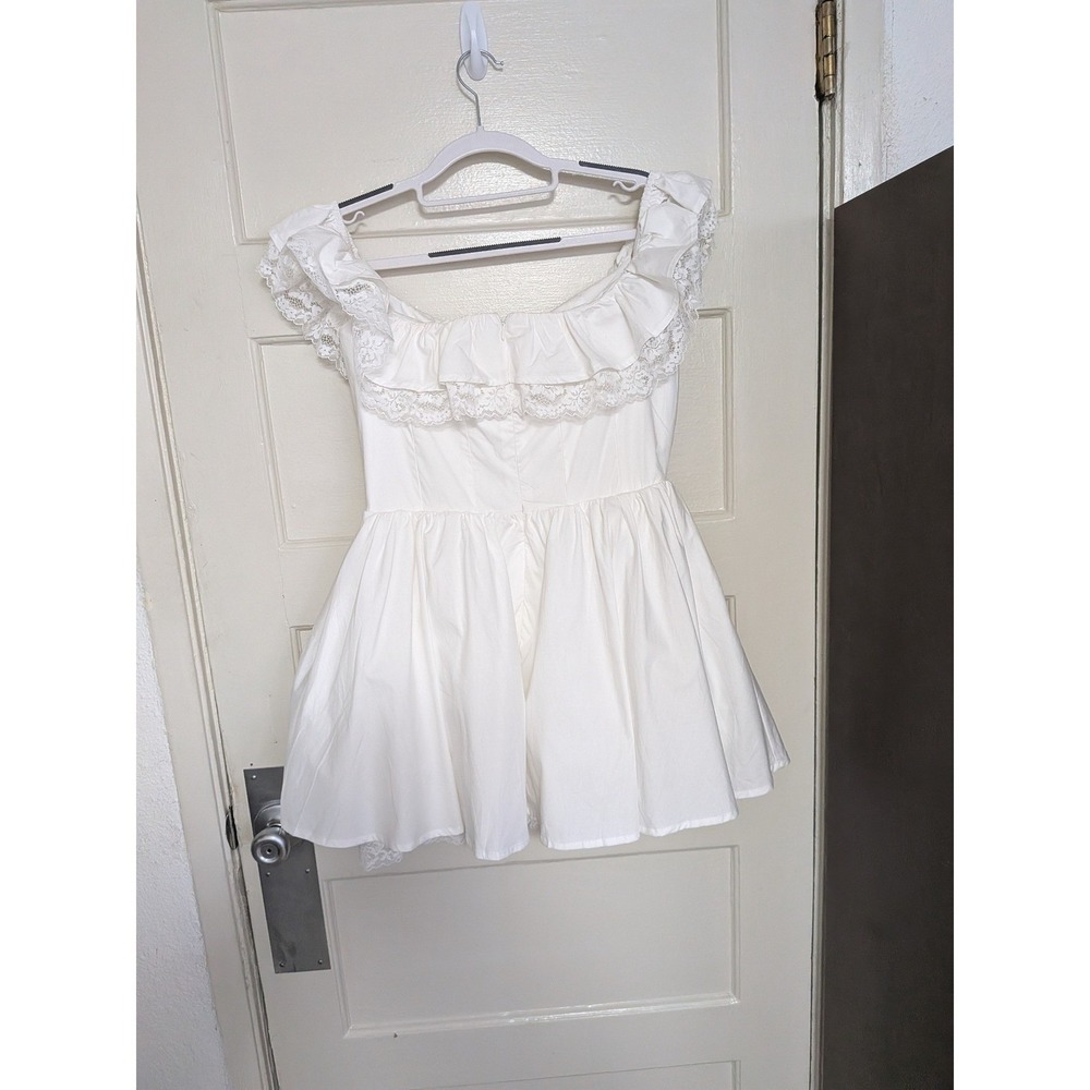 NWT Miss Rosier Arsène White Oversize Bow Ruffled Mini Dress Coquette Large - Picture 8 of 9